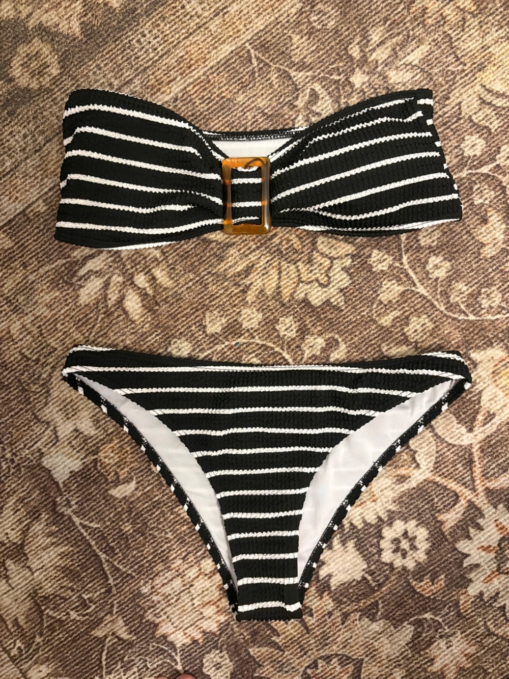 SHEIN Black and White Striped Bikini with Buckle